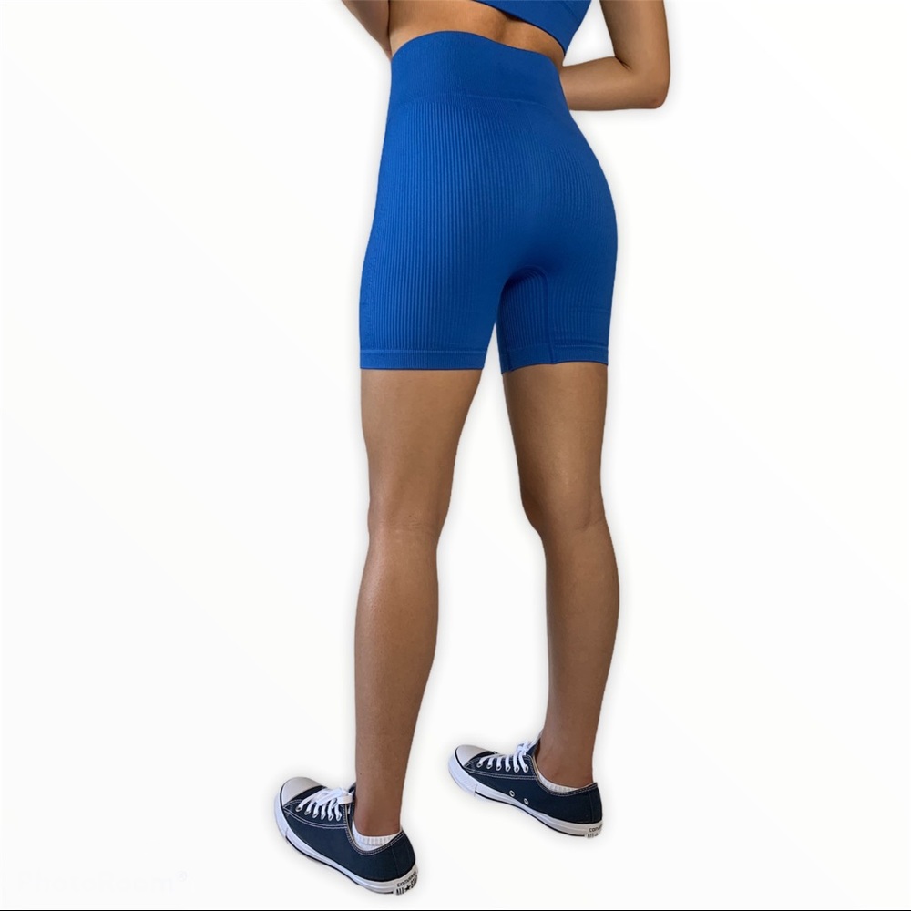 Royal Blue - High Waisted Biker Shorts rib shorts